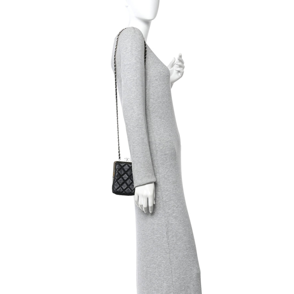 Chanel Lambskin Plexi Quilted CC Evening Clutch With Chain Black