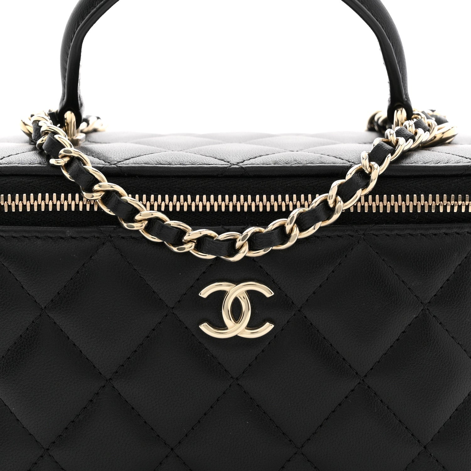 Chanel Lambskin Quilted Small Top Handle Vanity Case With Chain Black