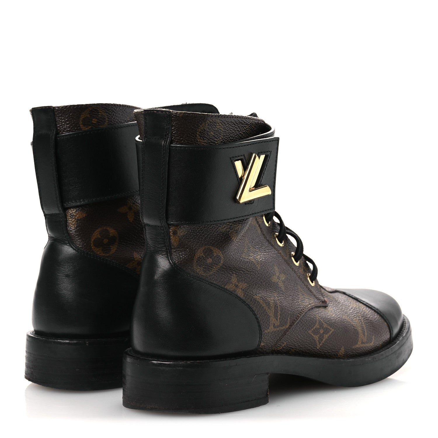 Louis Vuitton Calfskin Monogram Wonderland Flat Ranger Boots 36.5 Black