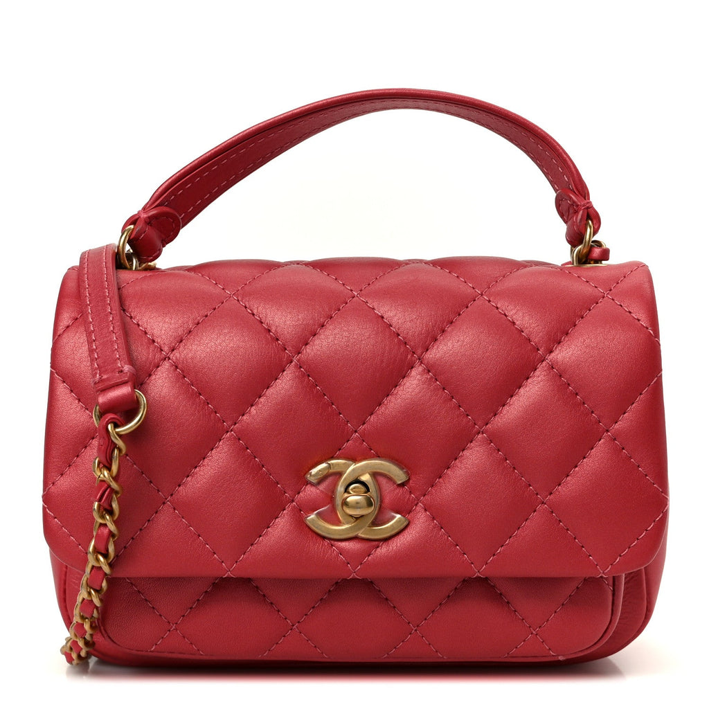 Chanel Metallic Calfskin Quilted Top Handle Flap Dark Pink