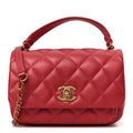 Chanel Metallic Calfskin Quilted Top Handle Flap Dark Pink
