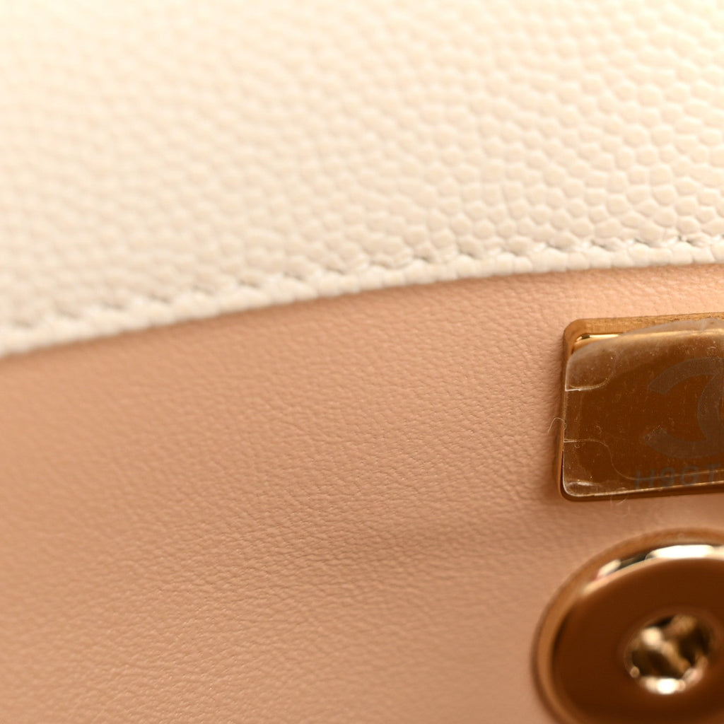 Chanel Caviar Quilted Mini Coco Handle Flap White