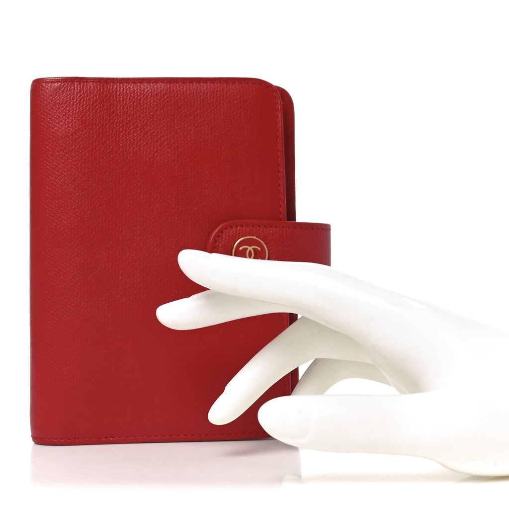 Grained Calfskin CC Button Pocket Agenda Cover Red