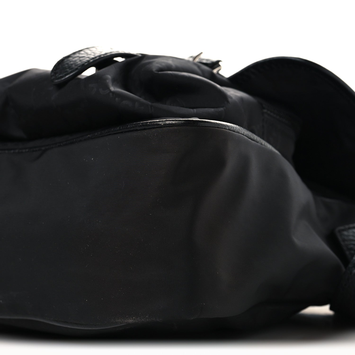 Gucci Nylon Monogram Double Buckle Flap Messenger Bag Black