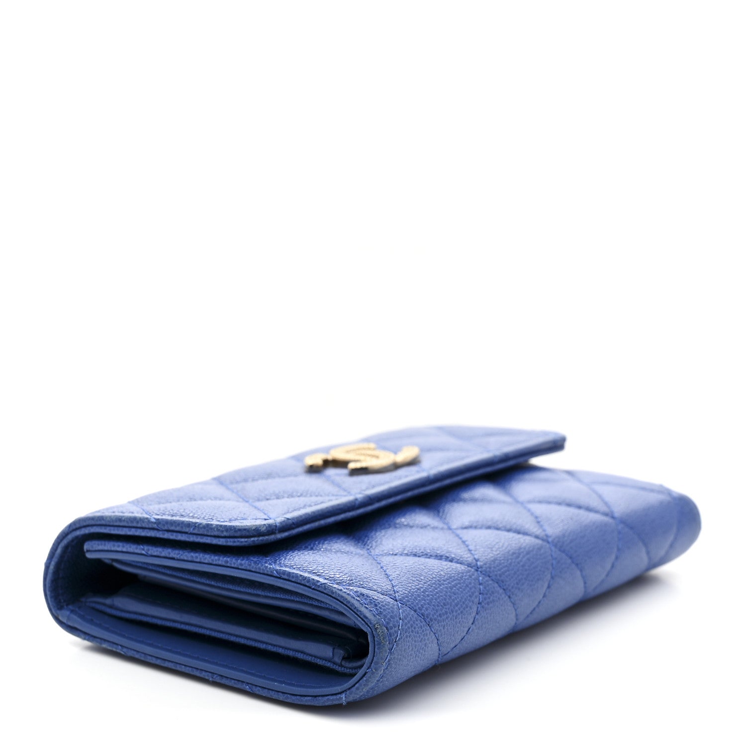 Caviar Quilted Studded CC Medium Flap Wallet Blue Blue