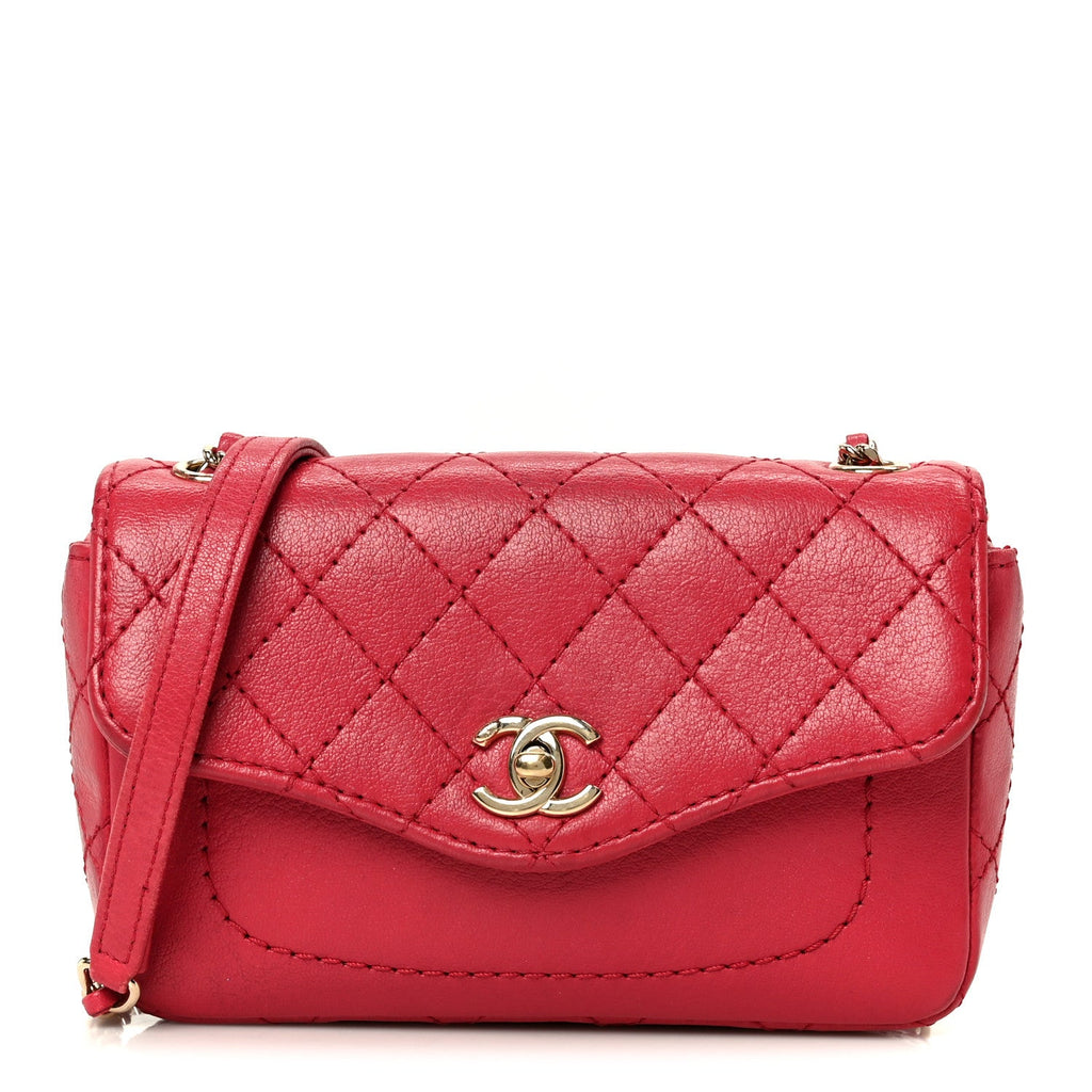 Chanel Goatskin Quilted Coco Curve Flap Messenger Flap Red