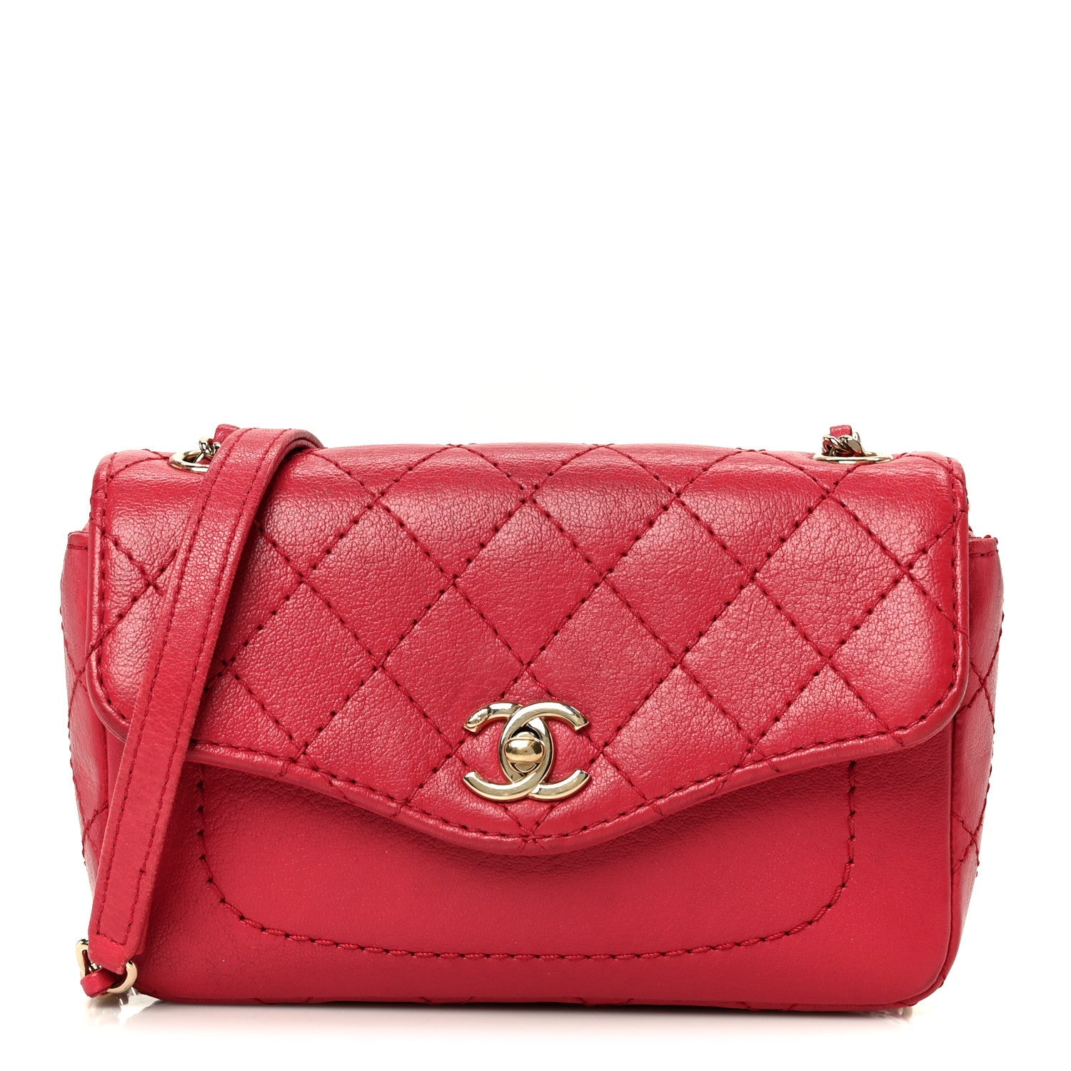 Chanel Goatskin Quilted Coco Curve Flap Messenger Flap Red