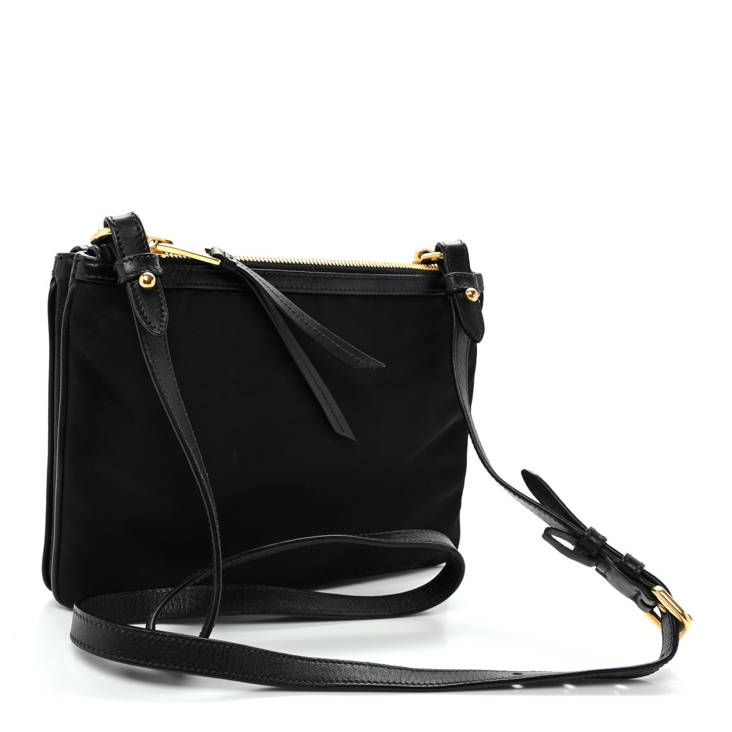 Prada Tessuto Nylon Soft Calf Double Zip Crossbody Bag Black