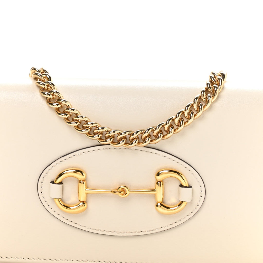 Gucci Boarded Plutone Calfskin Horsebit 1955 Wallet On Chain Mystic White