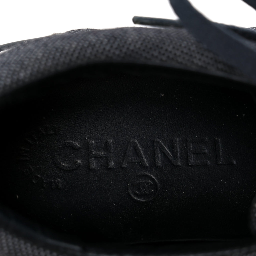 Chanel Toile Suede Calfskin CC Low Top Sneakers 36 Dark Grey