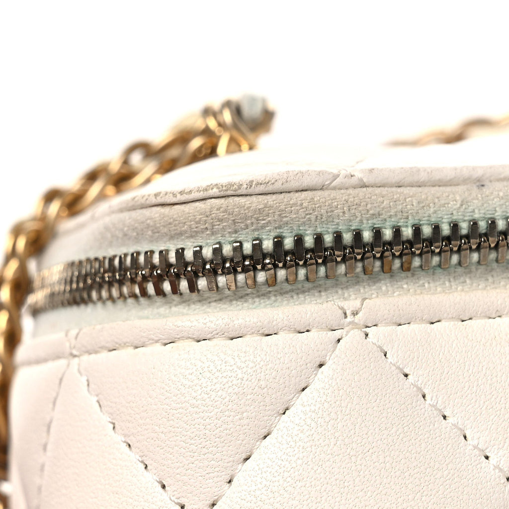 Chanel Lambskin Quilted Mini Vanity Case With Chain White