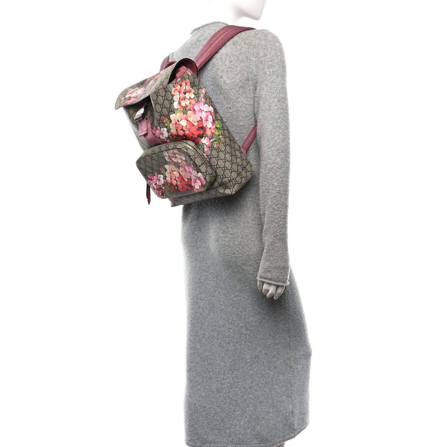Gucci GG Supreme Monogram Blooms Medium Single Buckle Backpack Beige Multicolor Dry Rose