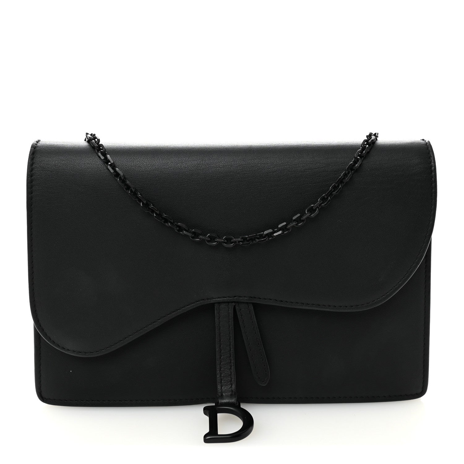 Christian Dior Ultra Matte Calfskin Saddle Chain Pouch Black