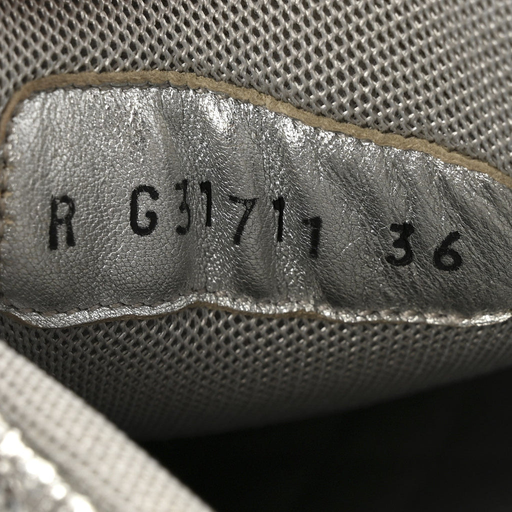 Metallic Crackled Calfskin CC Sneakers 36 Silver Black Navy
