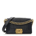 Chanel Sheepskin Braided Small Boy Reverso Flap Navy