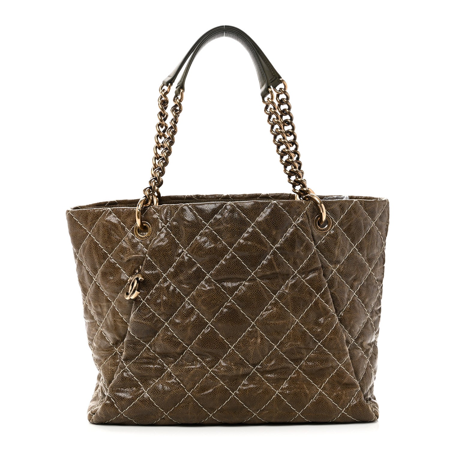 Chanel Crumpled Grained Calfskin Large Coco Pleats Tote Khaki