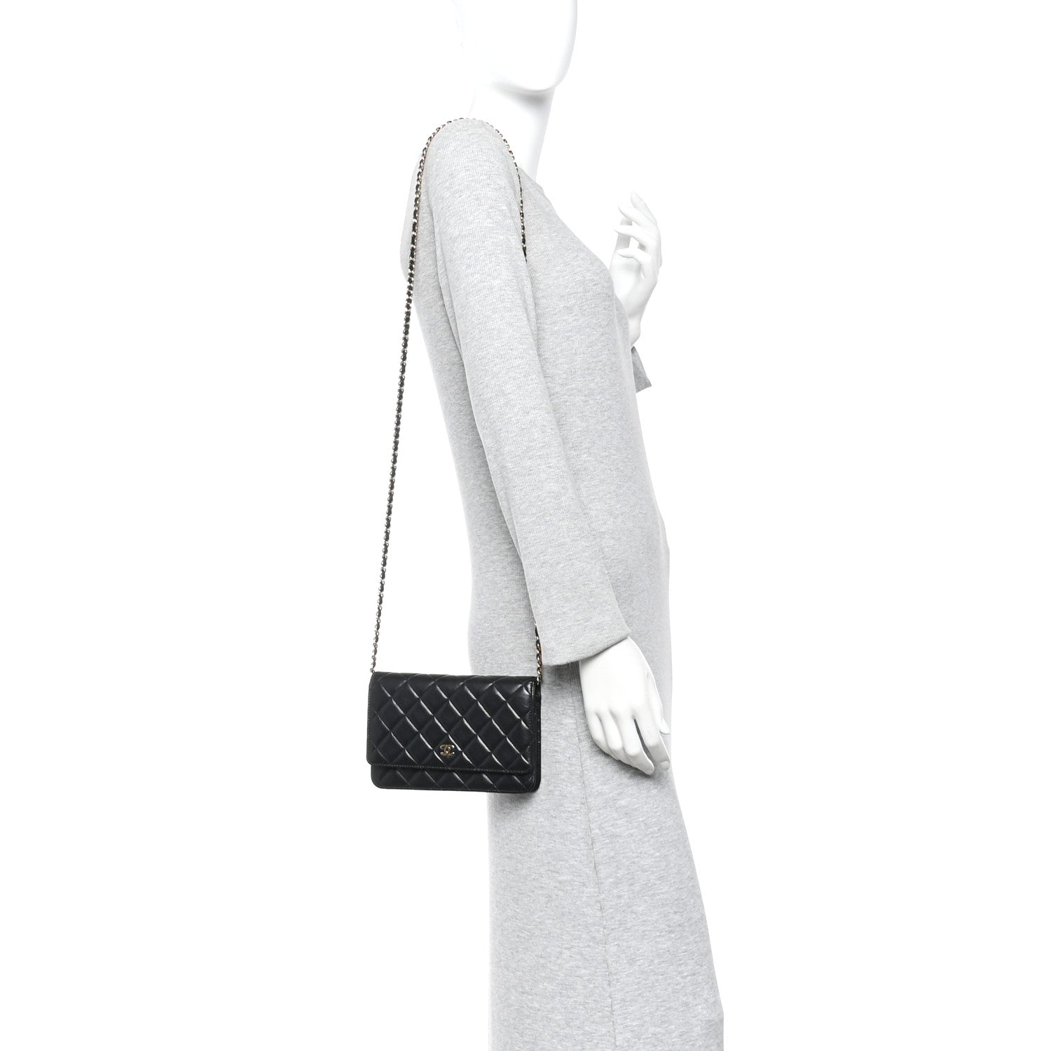 Chanel Lambskin Quilted Wallet On Chain WOC Black