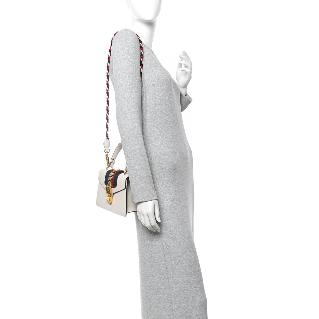 Gucci Calfskin Mini Sylvie Top Handle Bag White