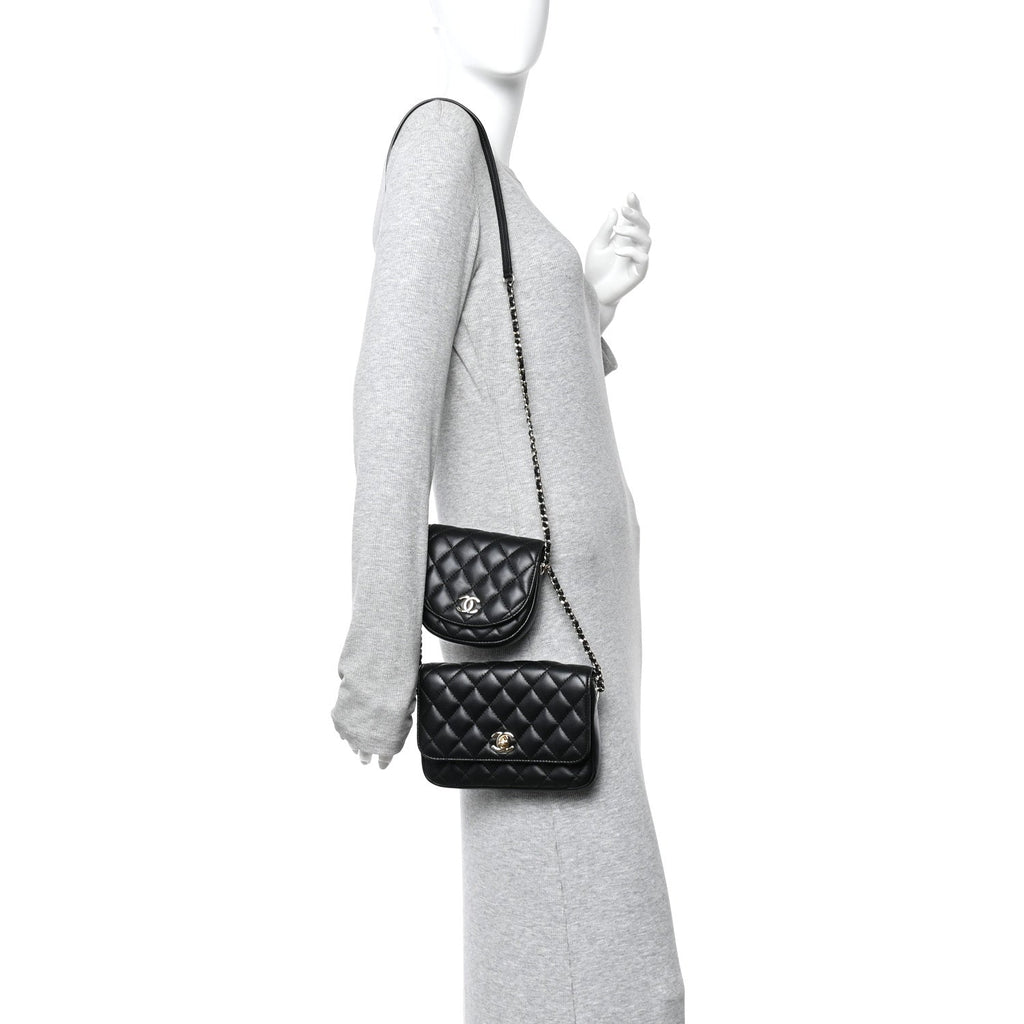 Chanel Lambskin Quilted Side Packs Black