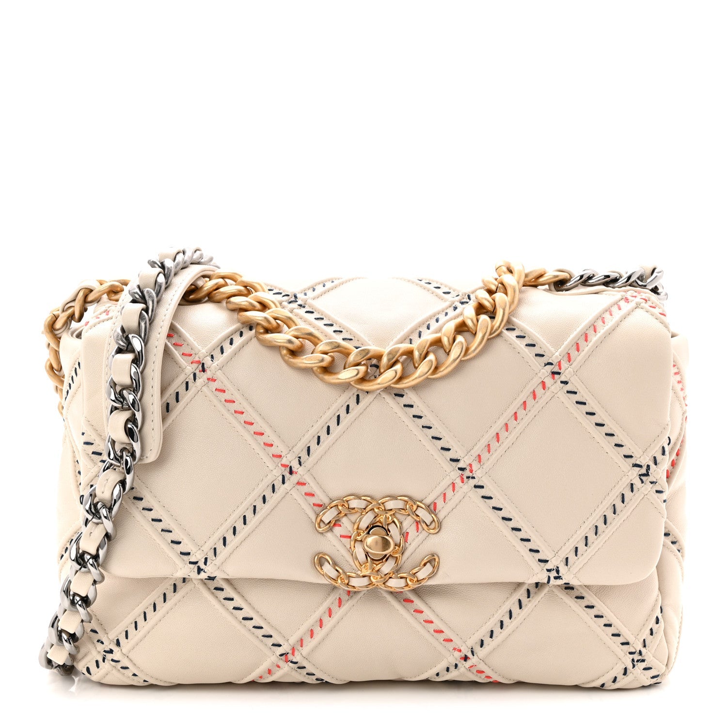 Chanel Lambskin Mixed Fibers Quilted Medium Chanel 19 Flap Beige