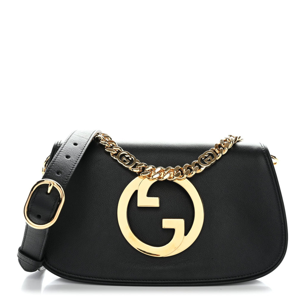 Gucci Roxy Calfskin Blondie Chain Shoulder Flap Bag Black