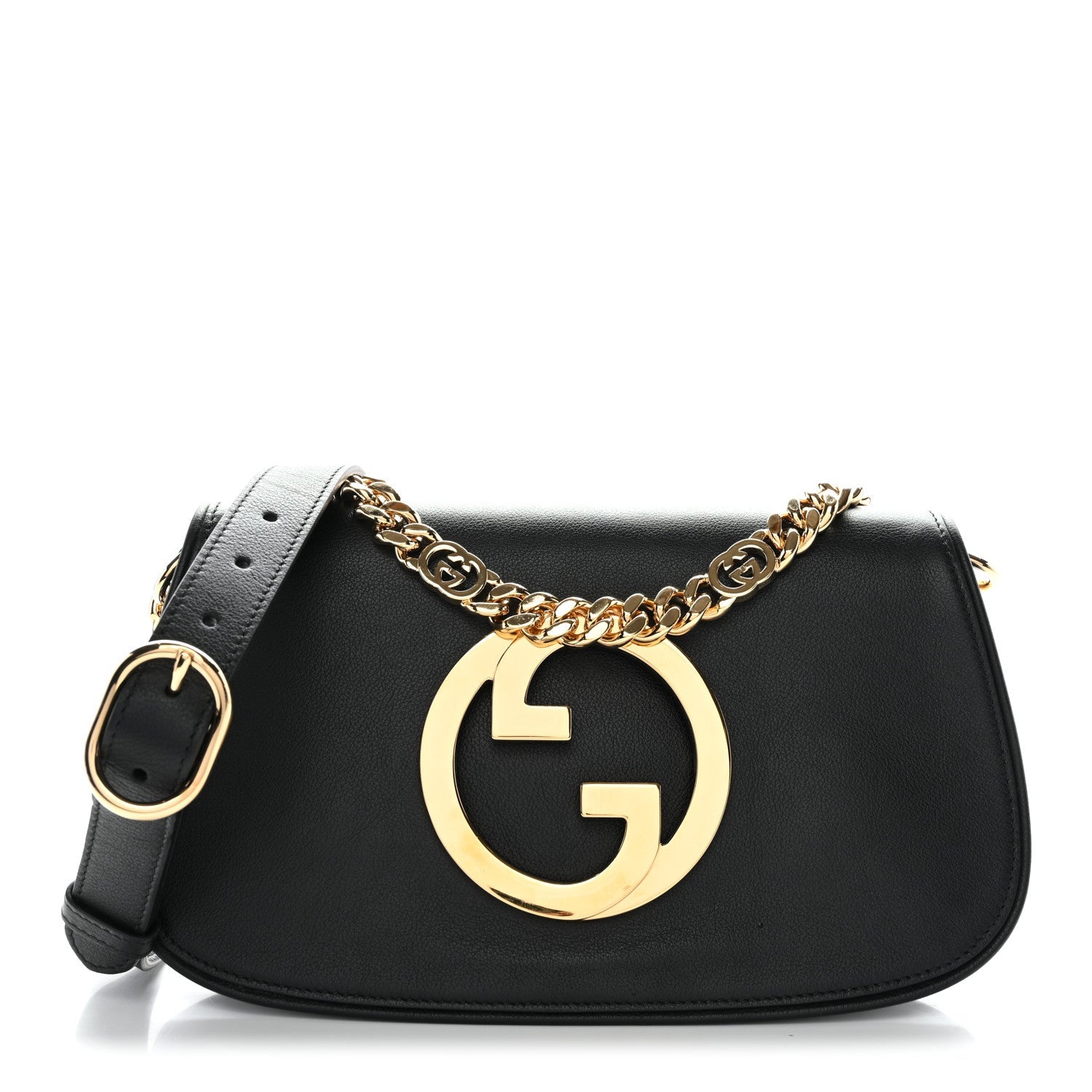 Gucci Roxy Calfskin Blondie Chain Shoulder Flap Bag Black