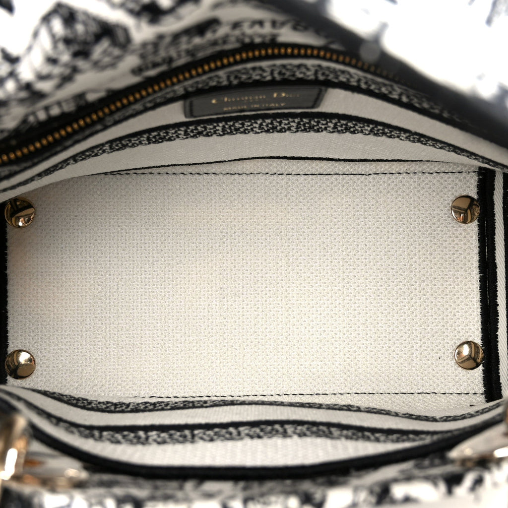 Christian Dior Canvas Embroidered Plan de Paris Medium Lady D-Lite White Black