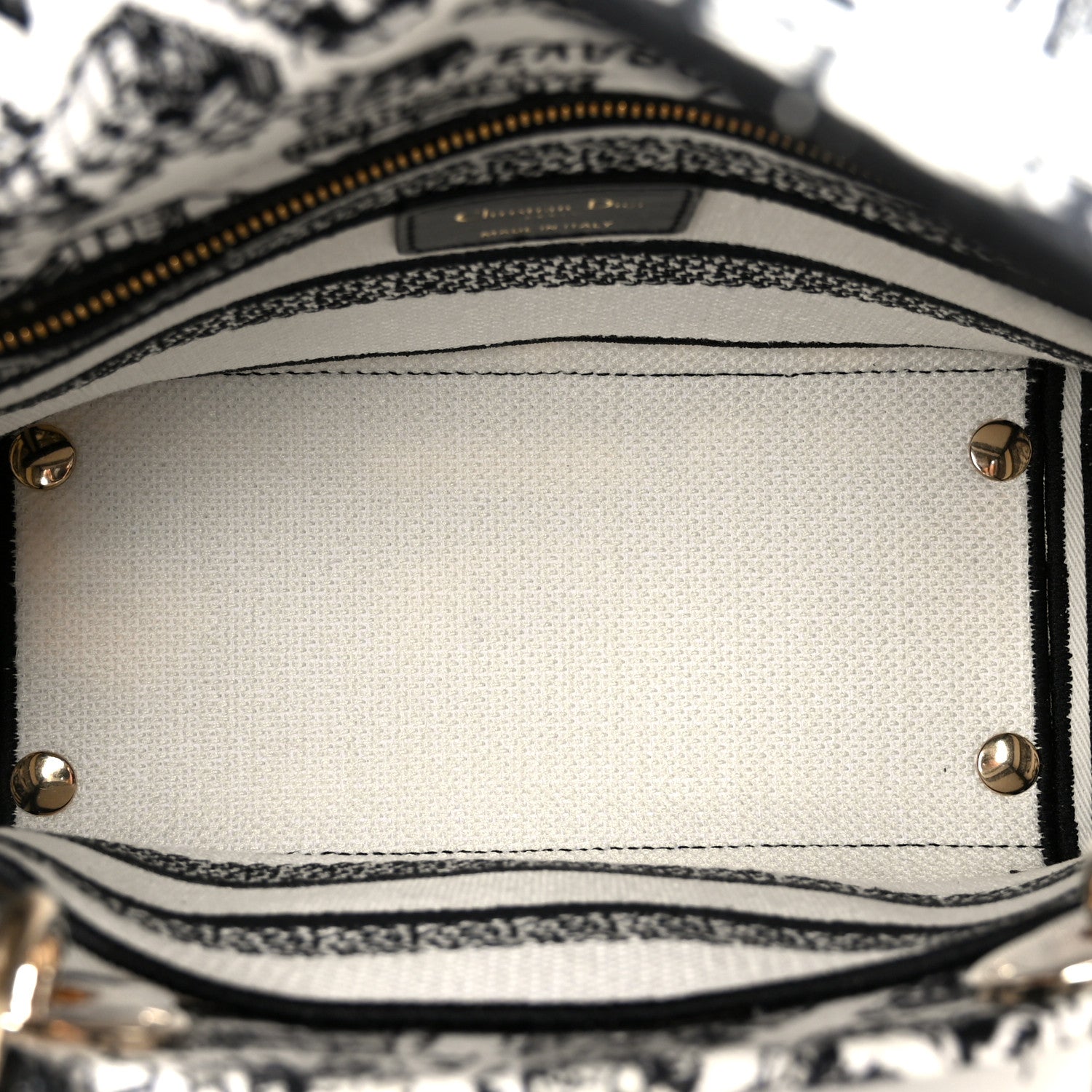 Christian Dior Canvas Embroidered Plan de Paris Medium Lady D-Lite White Black