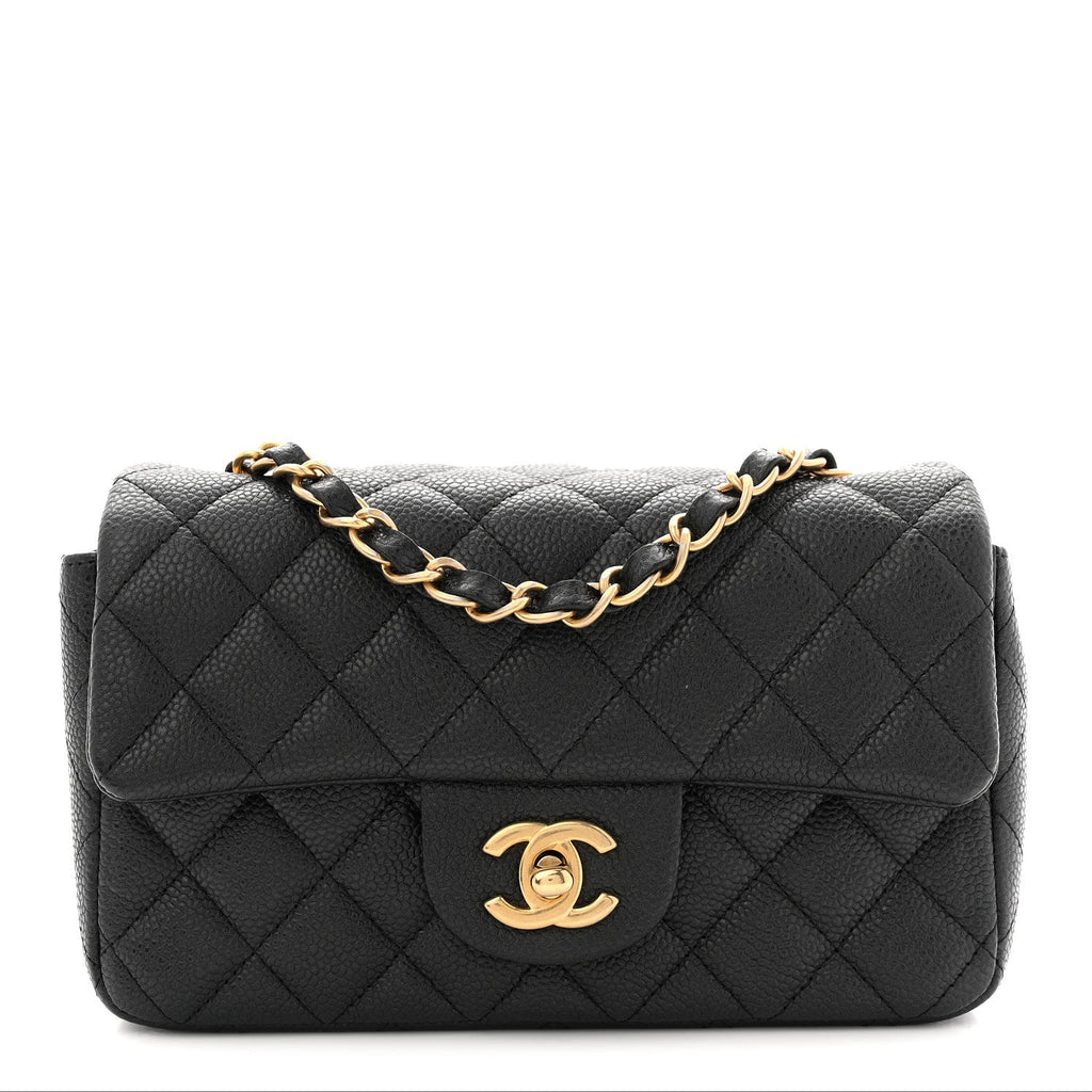 Chanel Metallic Caviar Quilted Mini Rectangular Flap Black