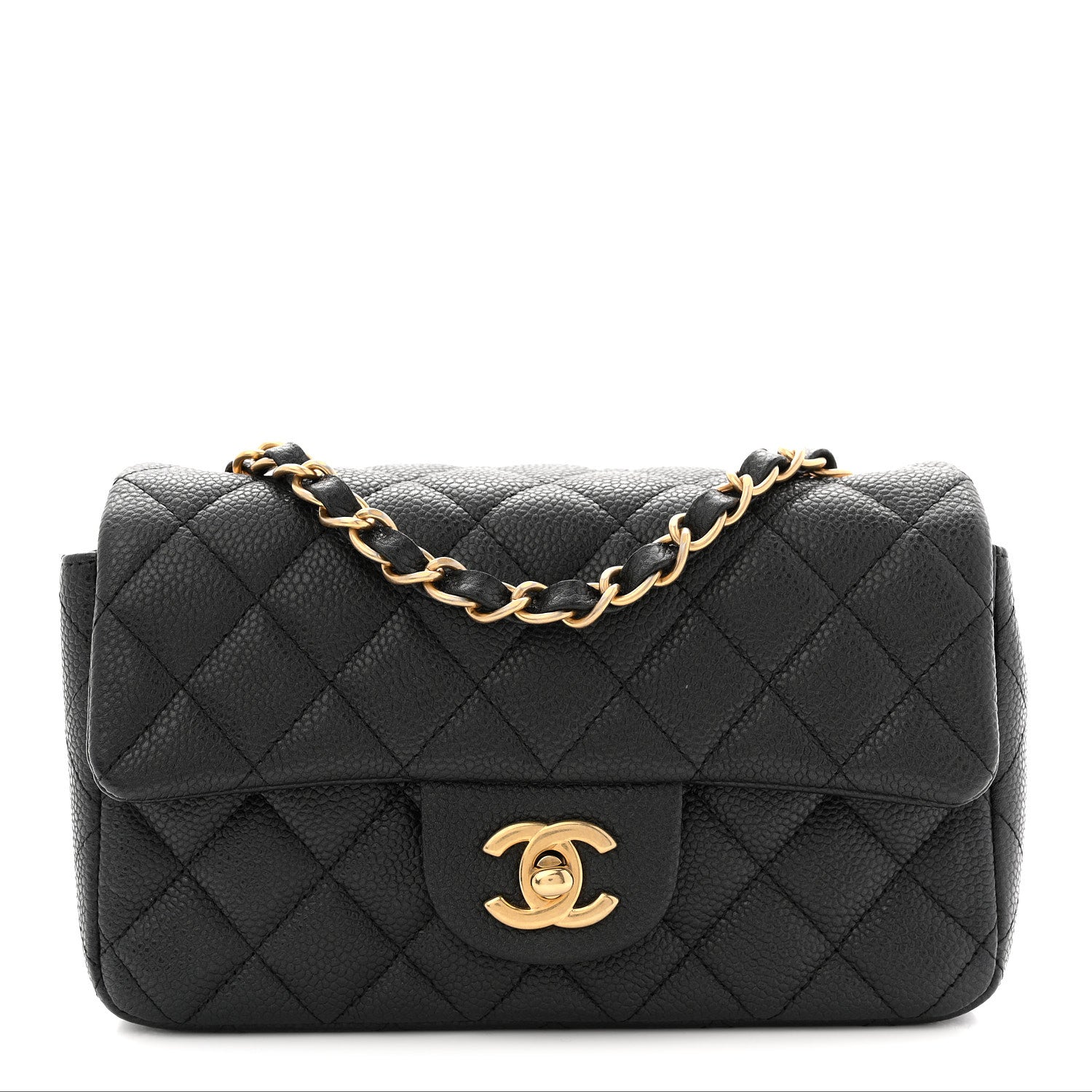 Chanel Metallic Caviar Quilted Mini Rectangular Flap Black