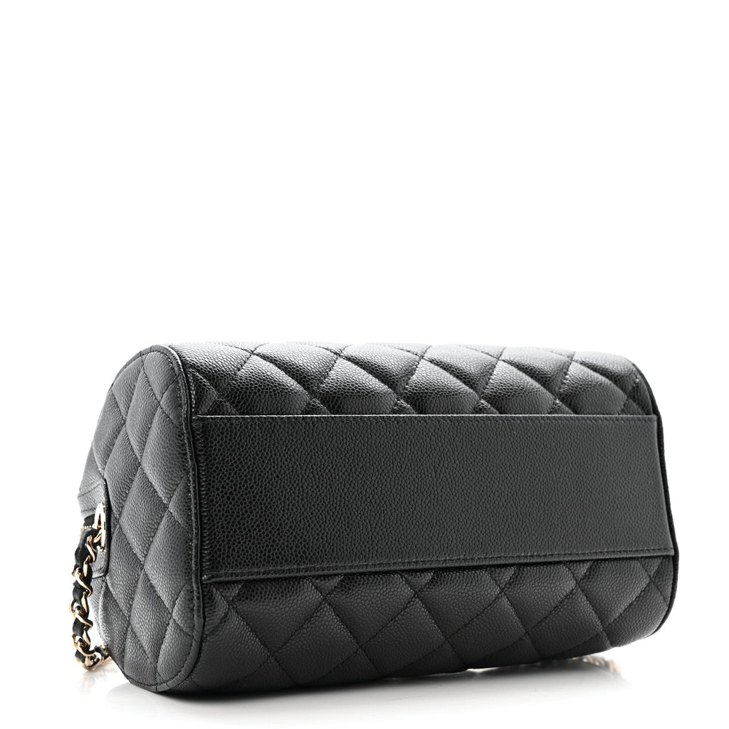 Chanel Caviar Quilted Barrel Clutch With Chain  Black