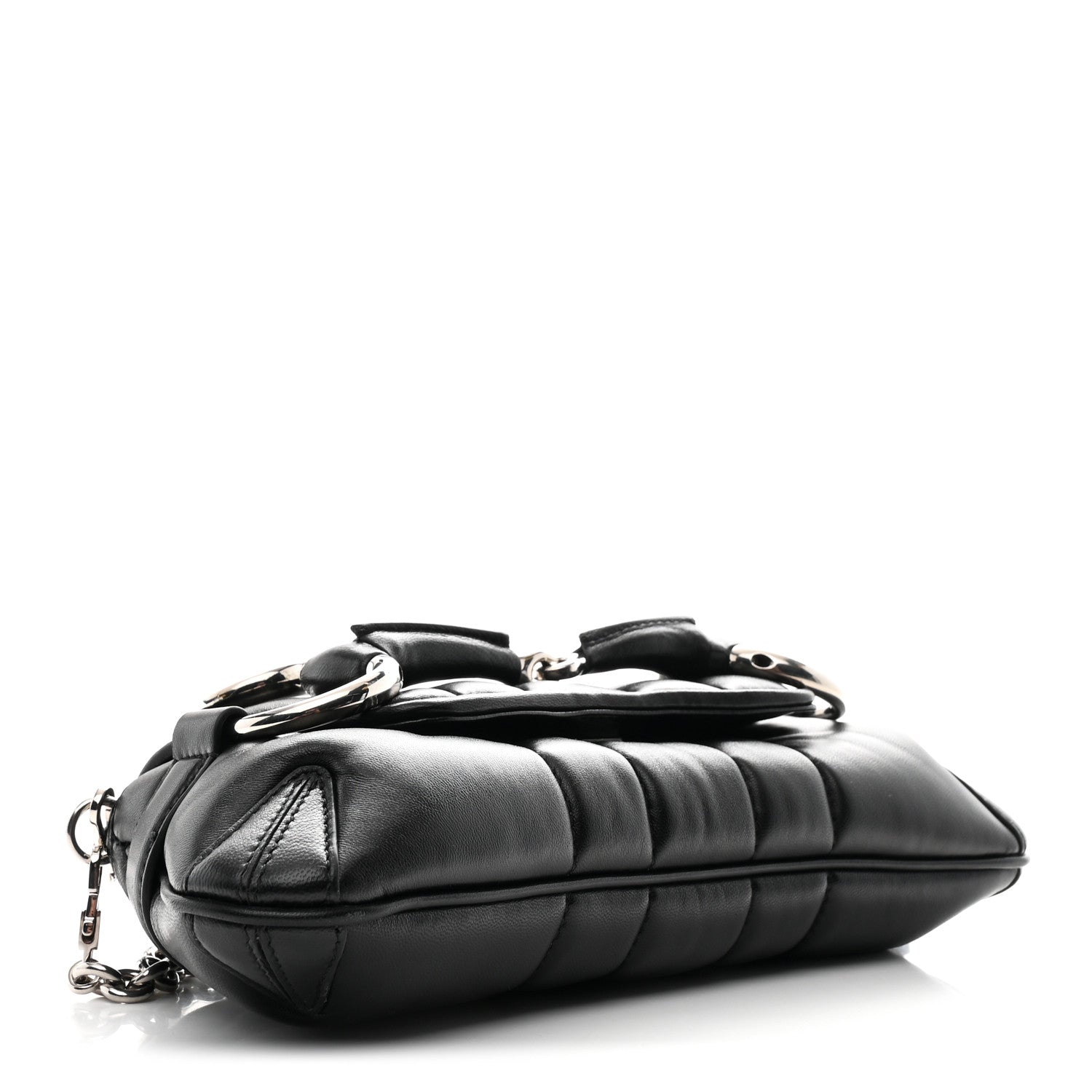 Gucci Nappa Vertical Matelasse Small Maxi Horsebit Chain Shoulder Bag Black