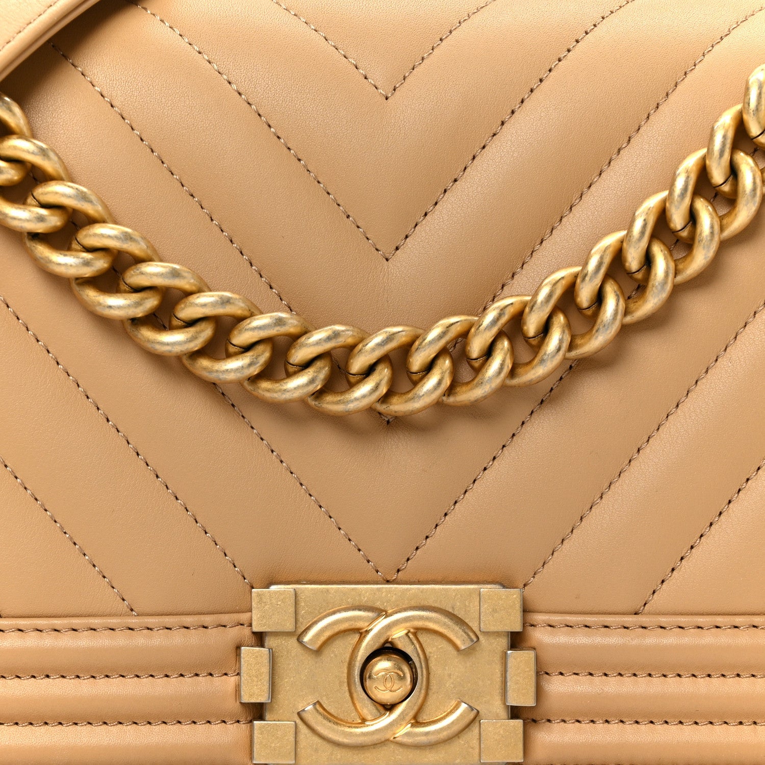Chanel Lambskin Chevron Quilted Medium Boy Flap Beige