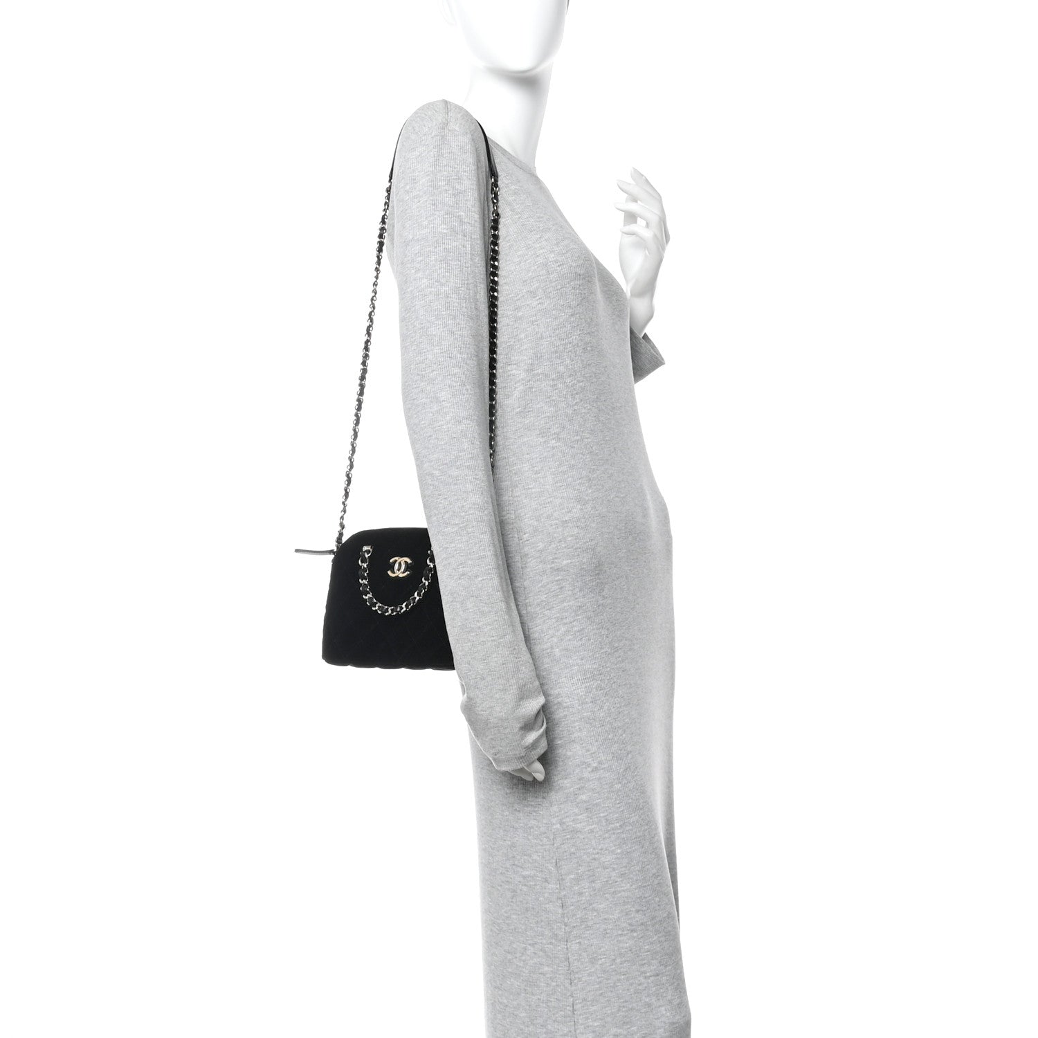 Chanel Velvet Quilted Shiny Coco Clutch With Chain Black