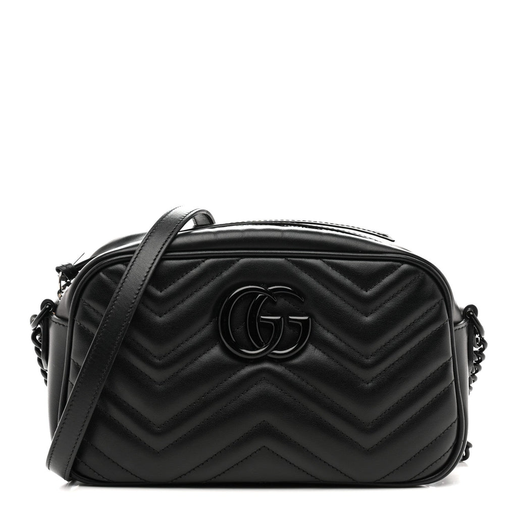 Gucci Calfskin Matelasse Monochrome Small GG Marmont Chain Shoulder Bag Black