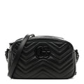 Gucci Calfskin Matelasse Monochrome Small GG Marmont Chain Shoulder Bag Black