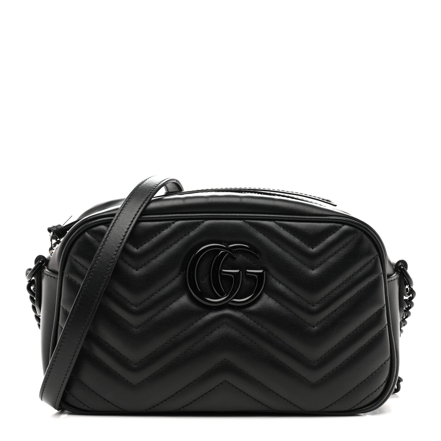 Gucci Calfskin Matelasse Monochrome Small GG Marmont Chain Shoulder Bag Black