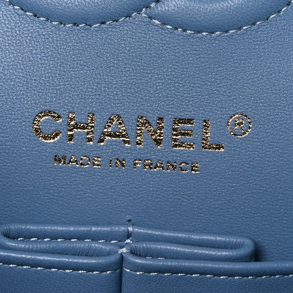 Chanel Printed Denim Quilted Small Double Flap Light Blue
