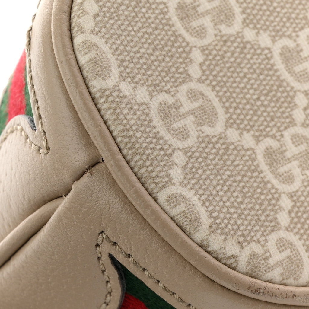 Gucci GG Supreme Monogram Textured Calfskin Web Mini Ophidia Bucket Bag Beige Ebony Mystic White Oatmeal