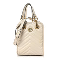 Gucci Calfskin Matelasse Chevron Mini GG Marmont Tote Mystic White