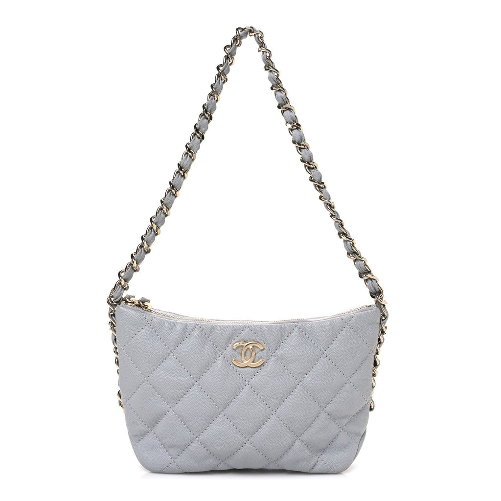 Chanel Caviar Quilted Daylight Hobo Grey