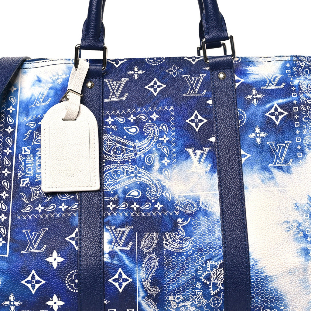 Louis Vuitton Cowhide Monogram Bandana Keepall Bandouliere 50 Blue