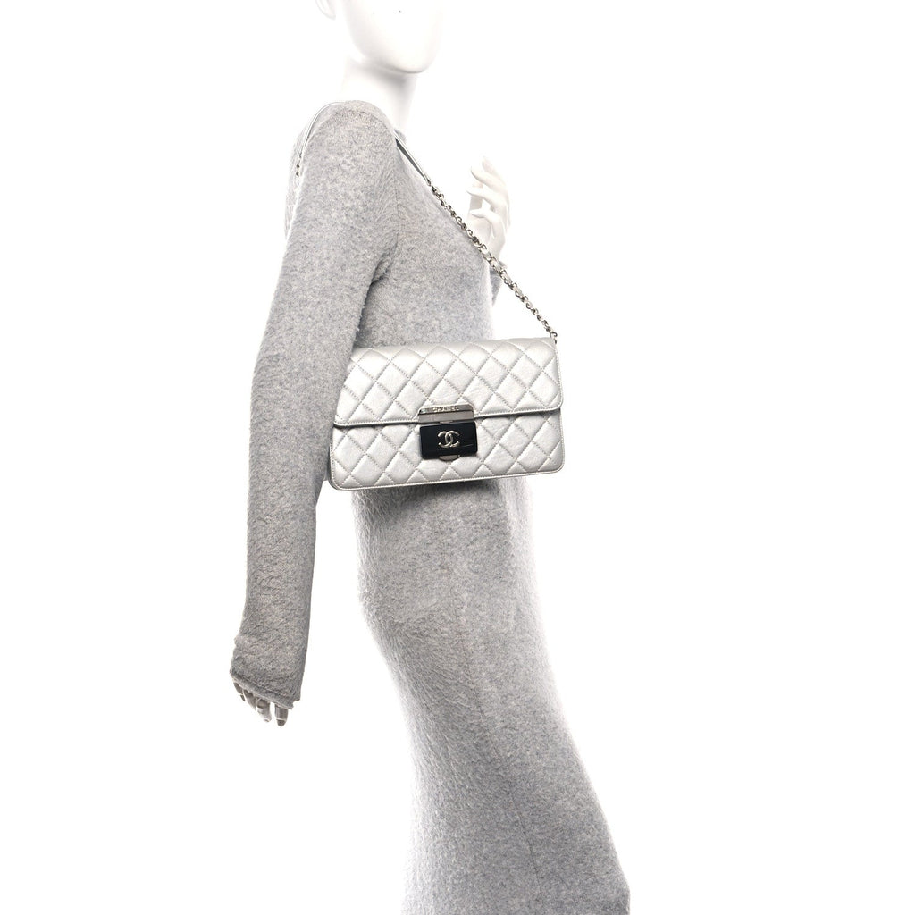 Chanel Metallic Sheepskin Quilted Small Beauty Lock Flap Silver