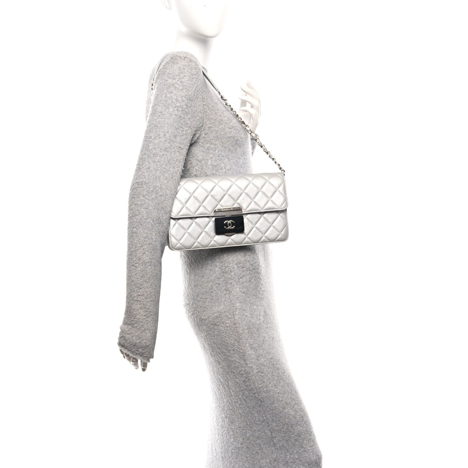 Chanel Metallic Sheepskin Quilted Small Beauty Lock Flap Silver