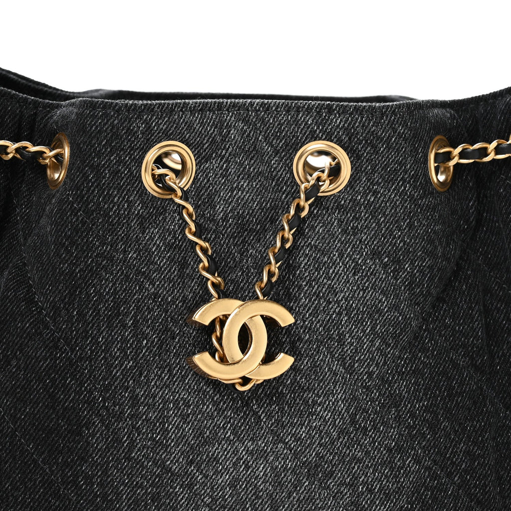 Chanel Washed Denim Quilted Mini Chanel 25 Handbag Black