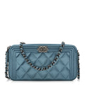 Chanel Metallic Caviar Quilted Small Boy Clutch With Chain Turquoise