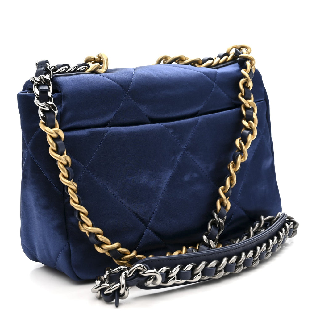 Chanel Satin Quilted Medium Chanel 19 Flap Blue