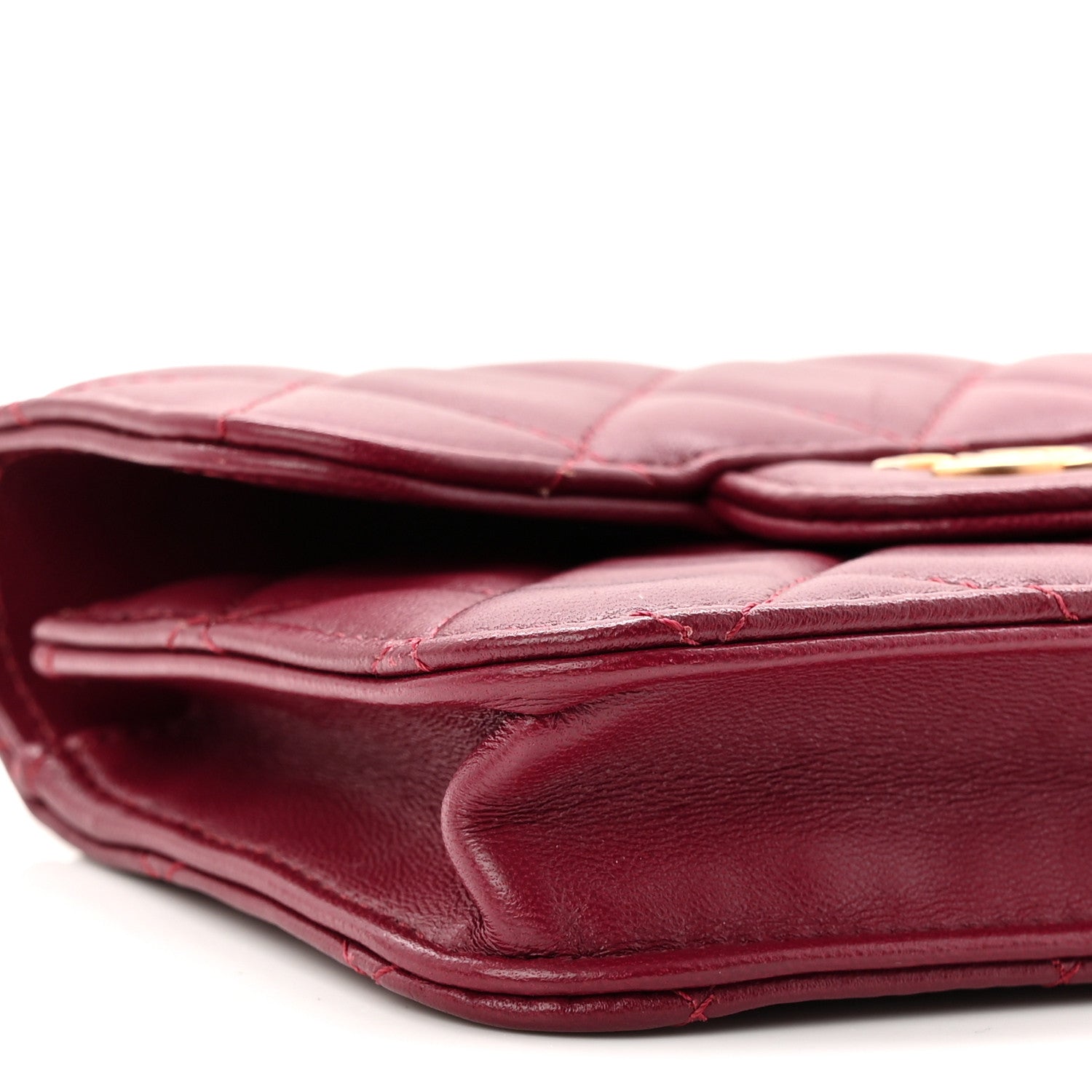 Chanel Lambskin Quilted Top Handle Flap Coin Purse With Chain Burgundy