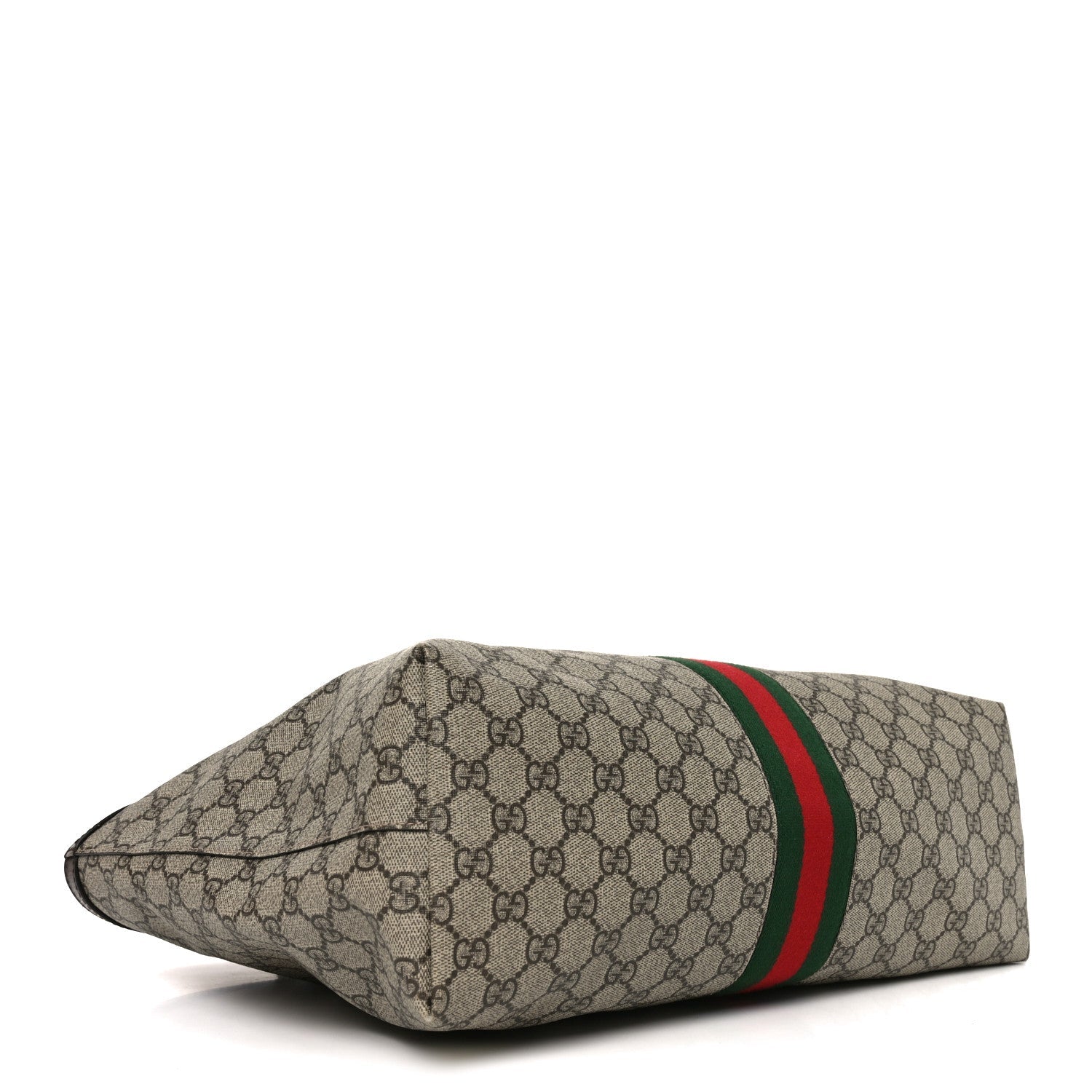 Gucci GG Supreme Monogram Textured Calfskin Web Medium Ophidia Shopping Tote Beige Ebony New Acero