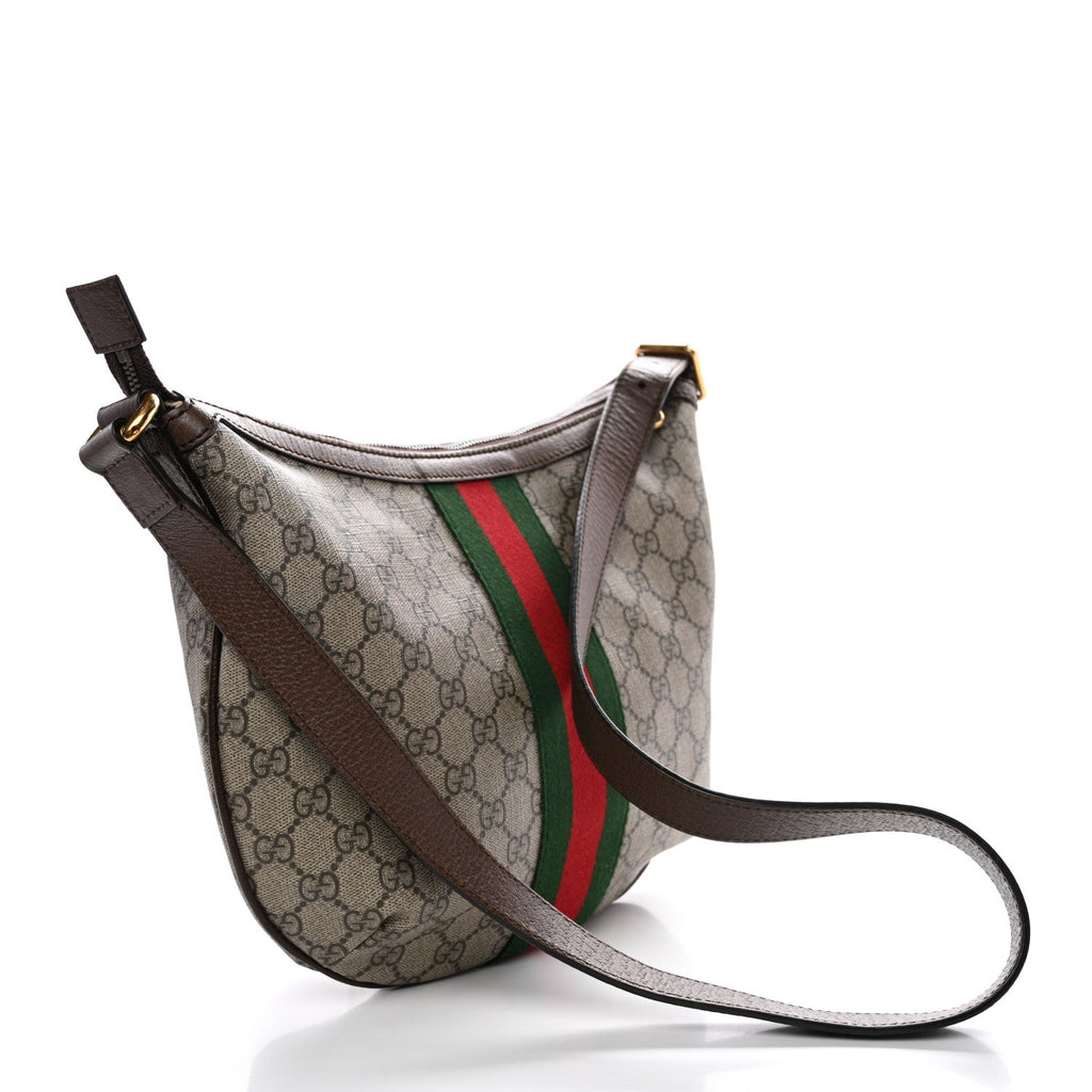 Gucci GG Supreme Monogram Web Small Ophidia Half Moon Hobo Brown